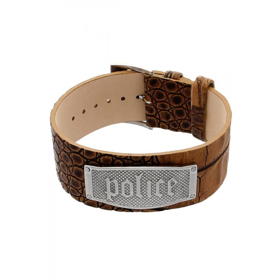 POLICE kožený hnědý pásek na ruku s hodinkovým zapínáním