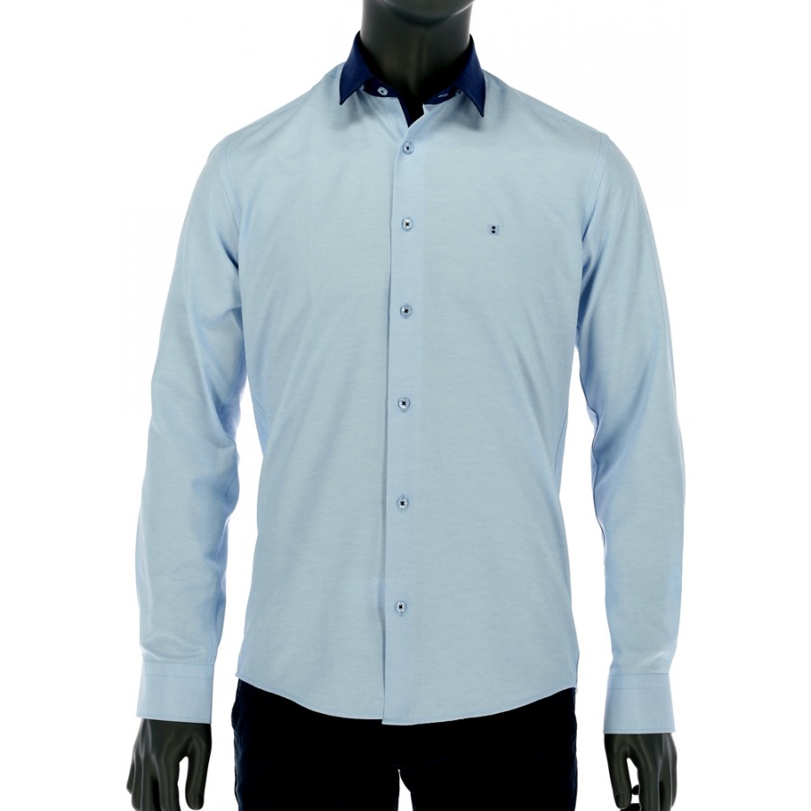 REPABLO světle modrá slim košile s výrazným límcem