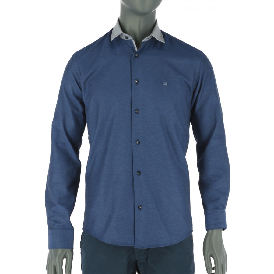 REPABLO tmavě modrá slim košile s výrazným límcem